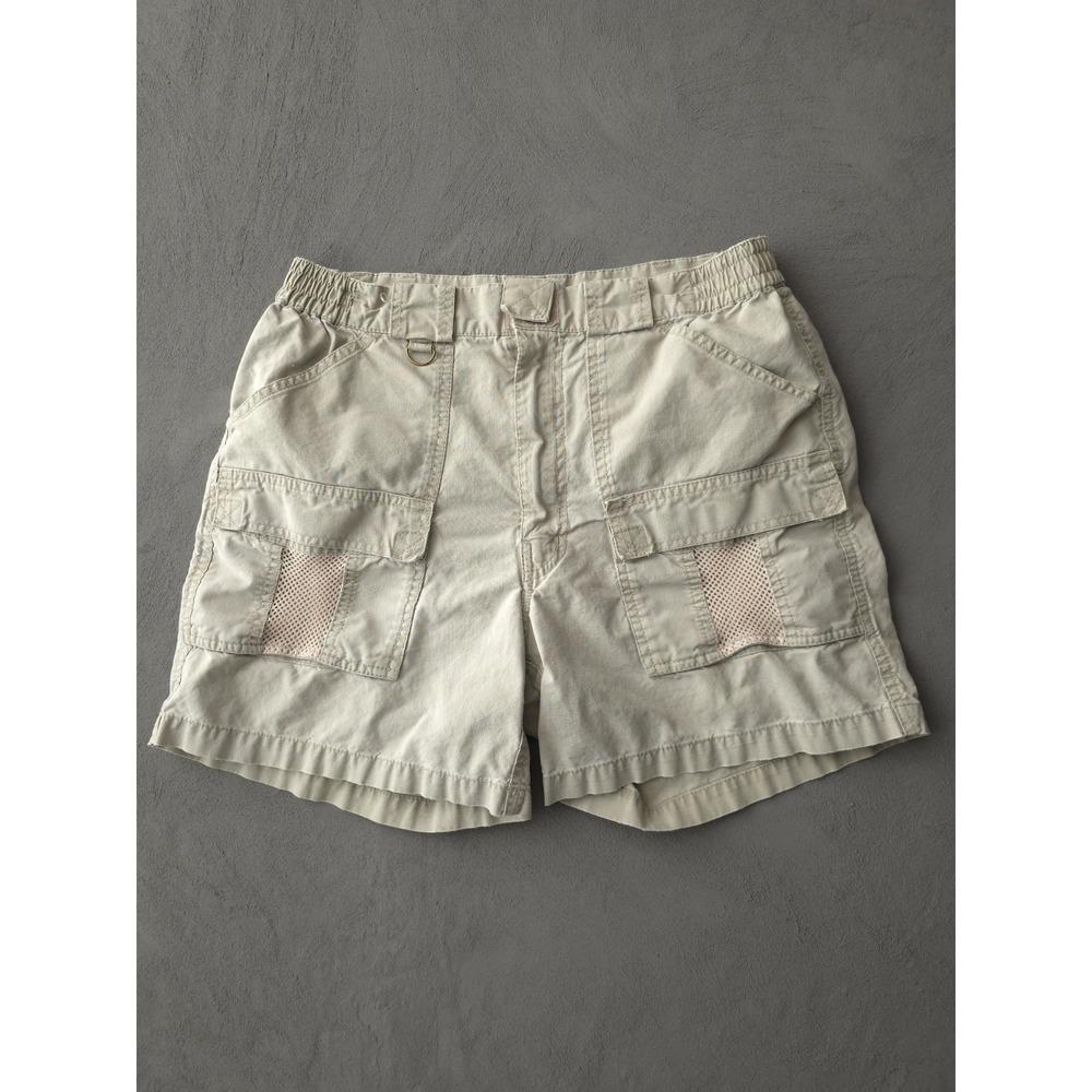Vintage 90s Hook & Tackle Cargo Fishing Shorts Hiking Beige Men's Cotton M